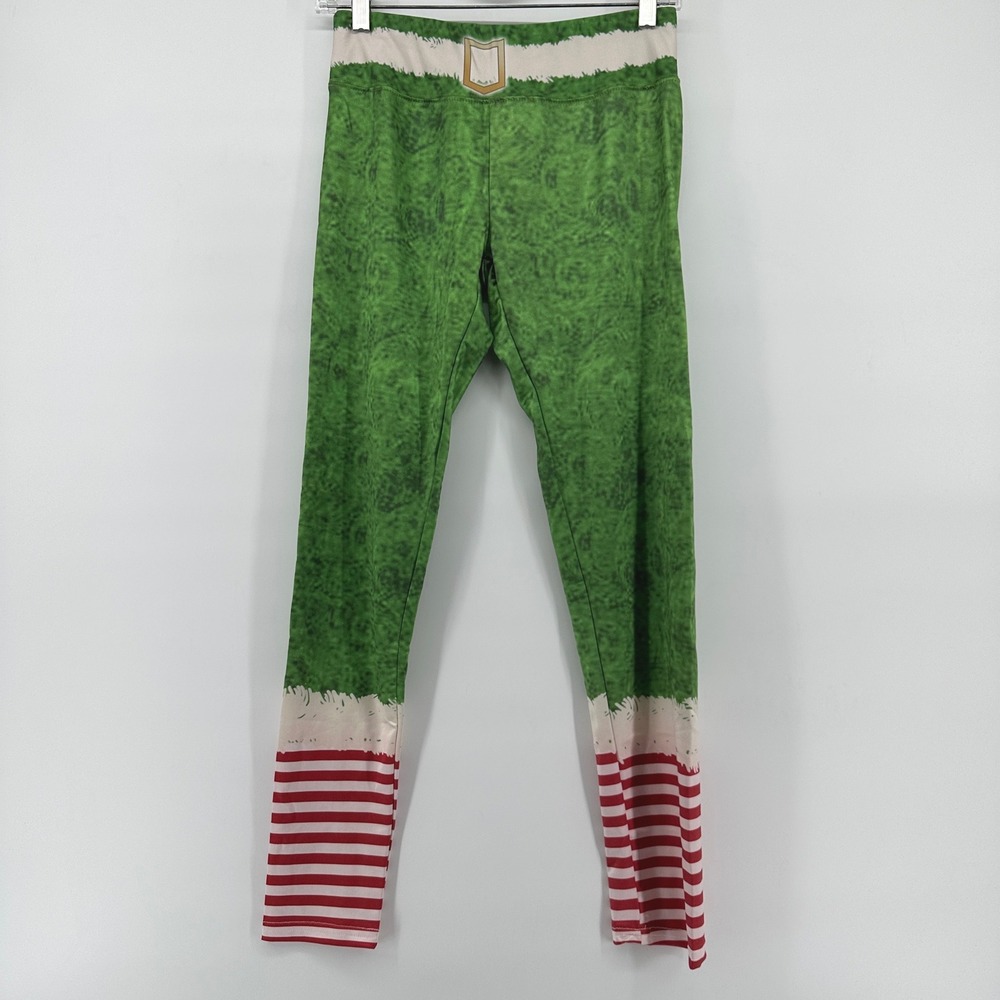 Christmas Elf Costume Leggings Green Red White Striped Holiday Pants Small